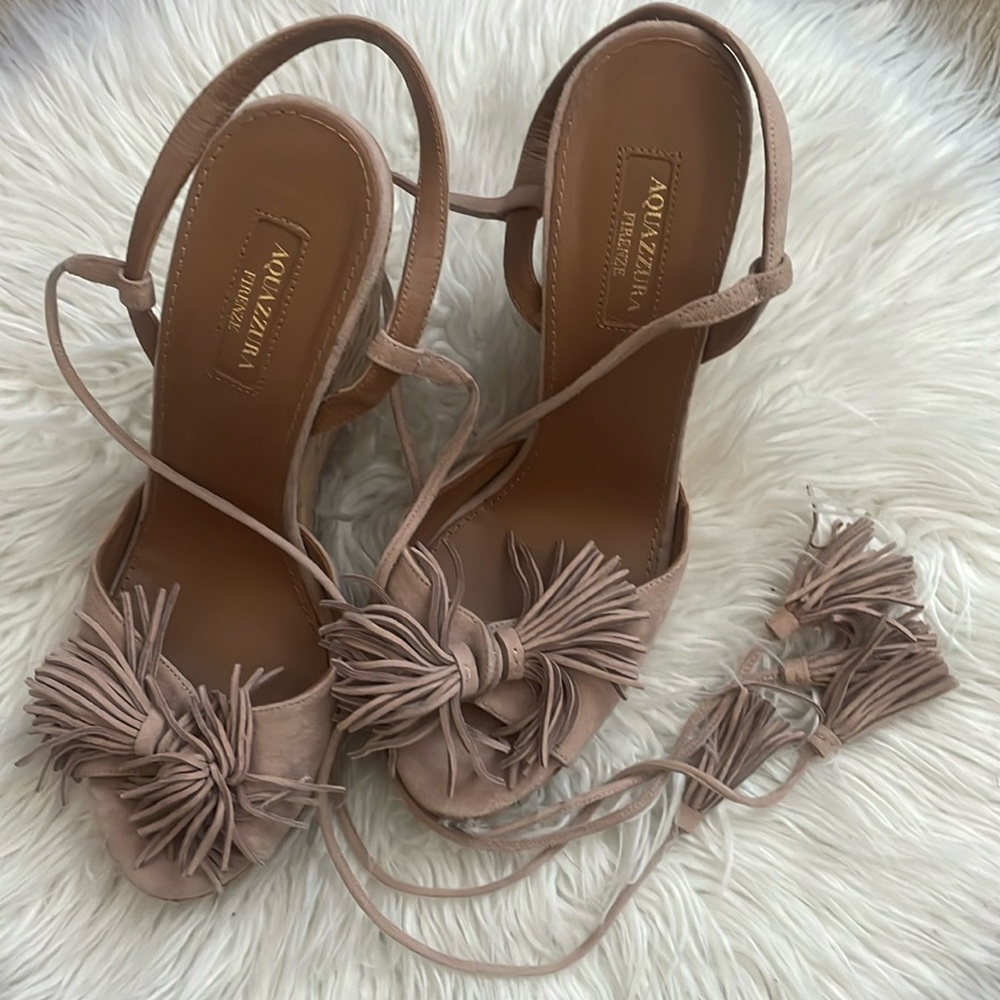 AQUAZZURA Wild One Tassel Wedge Sandals Sz 39